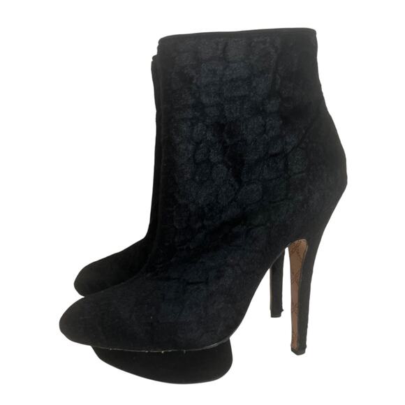L.A.M.B Noss Mid Calf Black Fur Pedastal Platform Stilletto Boots Size 7 - Picture 4 of 16
